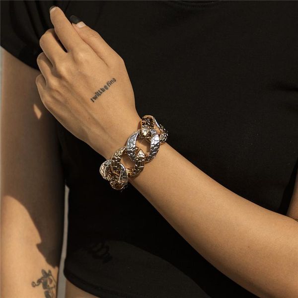 

link, chain punk big adjustable bracelet for women girl metal gold silver color thick bangles party jewelry, Black