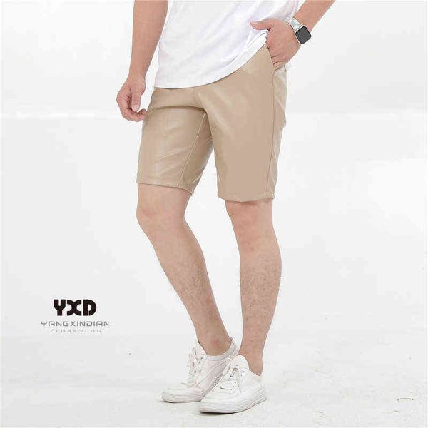 

summer leather shorts men fashion brand boardshorts male casual shorts comfortable plus size mens elastic outerwear khaki shorts g1209, White;black
