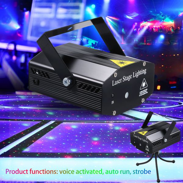 

2021 new mini dj stage strobe laser projector voice activated with remote control show ktv disco christmas party lights g2ov