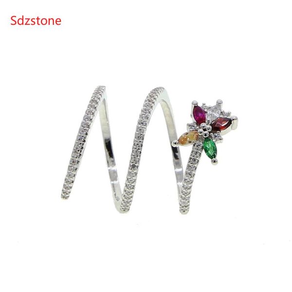 

cluster rings sdzstone fashion retro color cz flower snake shape ring personality punk wind snake-shaped nightclub trend jewelry gift, Golden;silver