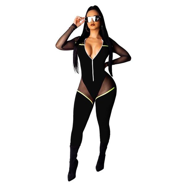 

women's jumpsuits & rompers transparent great neon green striped for women 2021 summer jumpsuit vintage fitness sports, Black;white