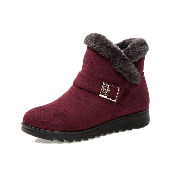 

boots women snow solid flat with plush warm zipper casual shoes woman winter ankle fad, Black