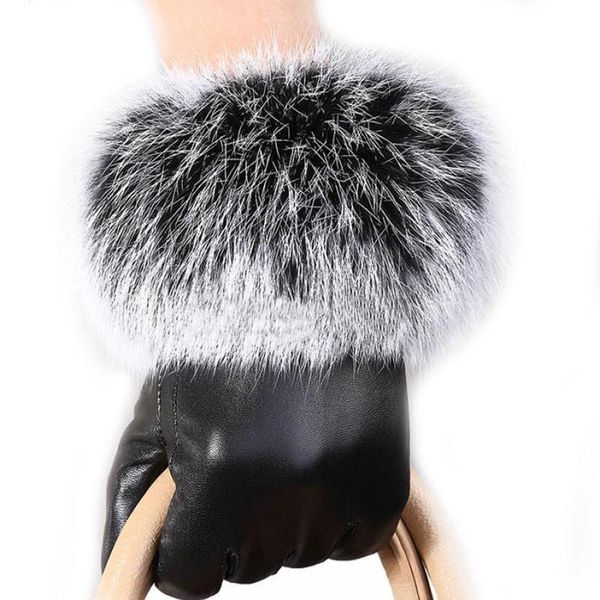 

new women pu leather gloves winter elegant warm gloves ladies mittens fashion female wrist ski plush drivi jllrhq, Black