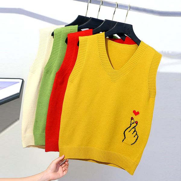 

women's sweaters college style knitted wool women fall and winter loose wild v-neck sleeveless outer wear bottoming vest casual co, White;black