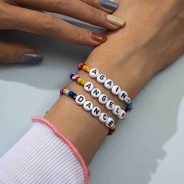 

beaded, strands blend marca dragon color rice bead bracelet for women leisure letter stretch beads fold wear hand catenary trendy accessorie, Black