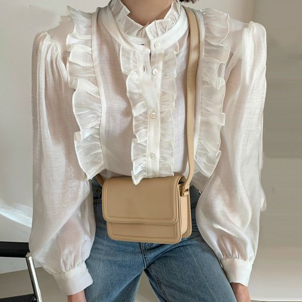 

elegant wood ear shredded solid women's collar puff long sleeve spring sweaters 2021 new shirt qy98, Black