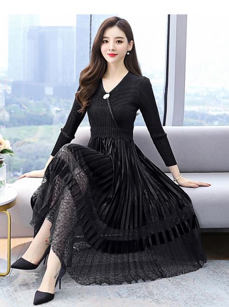

casual dresses coigarsam women dress autumn 2021 fashion patchwork navy wine red champagne black traf robe vestidos, Black;gray