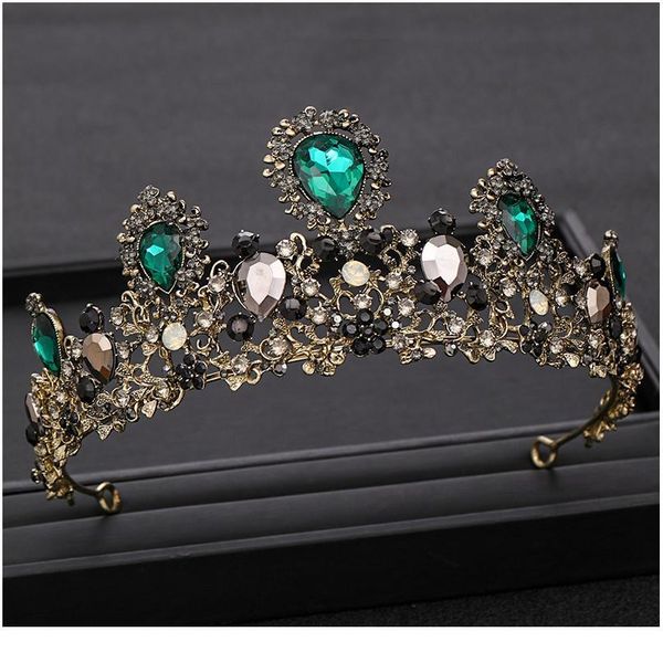 

vintage wedding crown hair accessories green rhinestone crystal crown headband queen headdress bridal crown hair acc jllfho, Silver