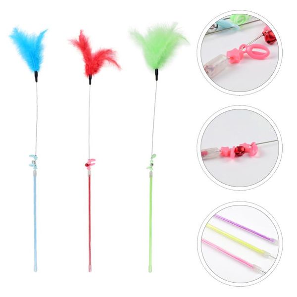 

cat toys 3pcs teasers teasing feather bell sticks