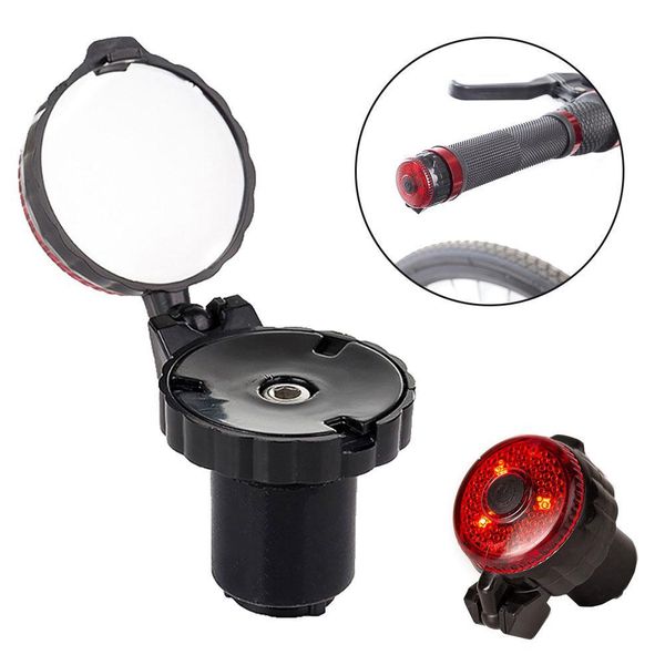 Mini Bicicleta Bike HandleBar End Ajustável Retrovisor Espelho com Luz de Advertência