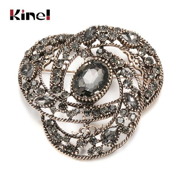 

pins, brooches kinel 2021 fashion gray crystal flower women big brooch drop zircon ethnic banquet vintage jewelry hijab caftan accessories