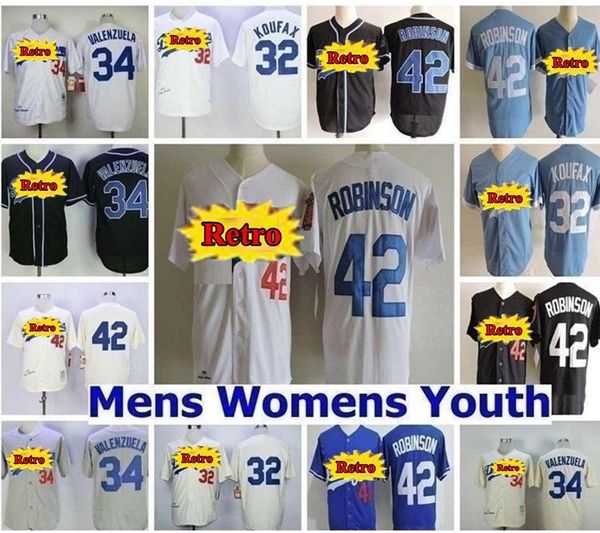 

retro men women kids jackie robinson 23 kirk gibson 32 sandy koufax 34 fernando valenzuela 30 maury wills baseball jerseys, Blue;black