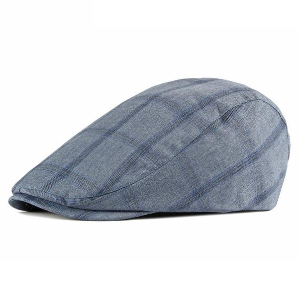 

berets men's beret spring and summer thin cap british retro literary lattice forward hat, Blue;gray