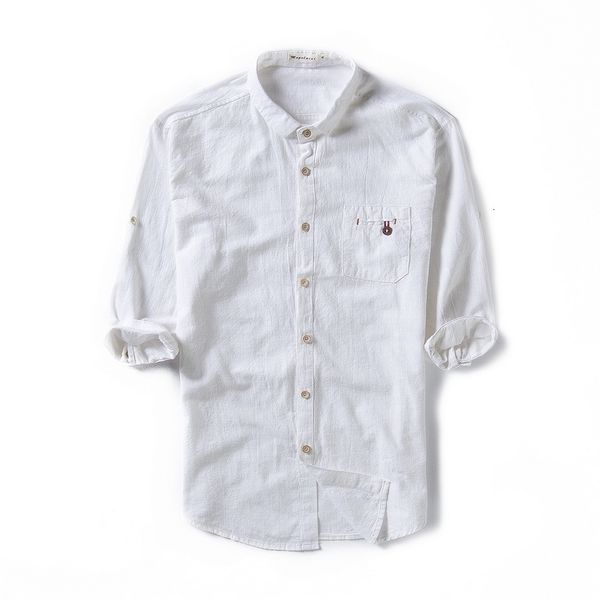 

2021 new autumn men's half sleeved cotton chinese style casual mens shirt turn-down collar white shirts male chemise overhemd oi0s, White;black