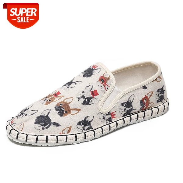 

new cartoon dog print women sneakers slip on light cotton linen shoes autumn breathable flats shoes zapatos planos #573l