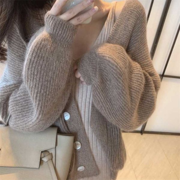 

zawfl cardigan women selling solid single breasted knitted sweater loose chic charm womens soft outerwear 211011, White;black