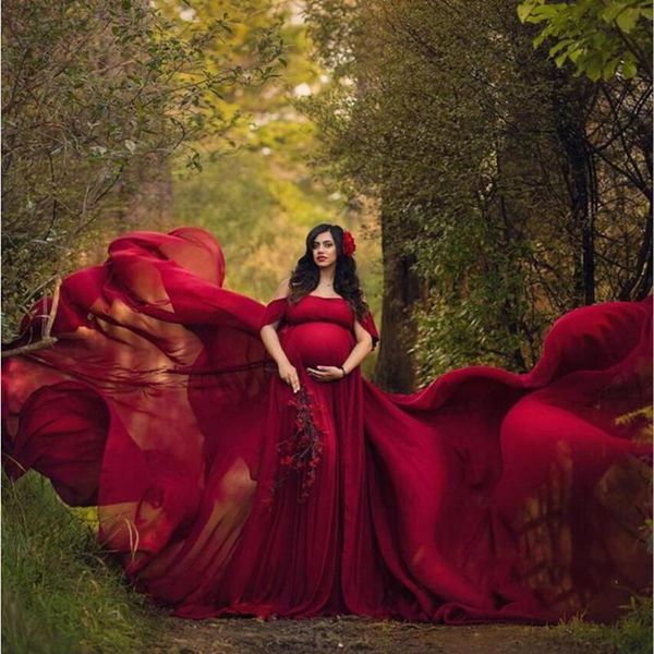 

maternity dresses long shawl tailing dress pregnancy shoot cotton chiffon pregnant women maxi gown pography prop baby shower, White