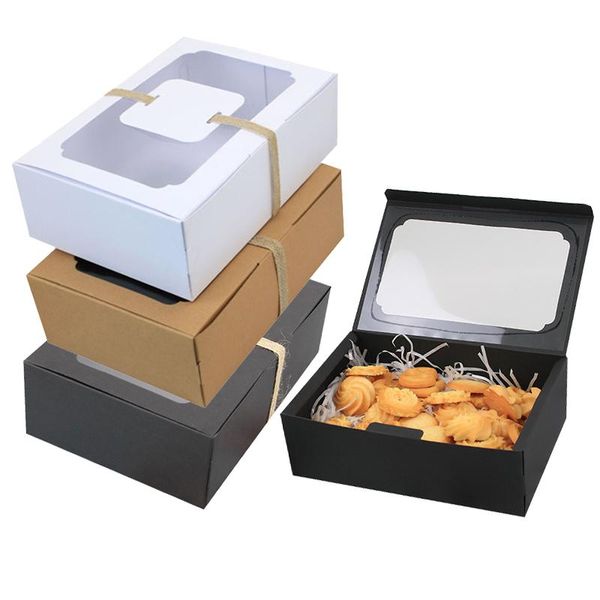 

gift wrap 3/6/9/12pcs kraft paper candy box clear window diy cookies bakery packaging bag party favor christmas wedding decoration