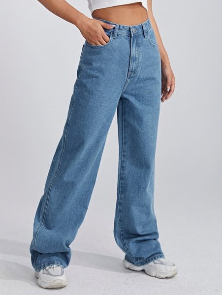 

high waisted wide leg jeans v4ss#, Blue