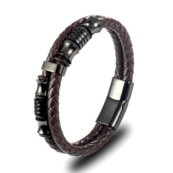

charm bracelets fashion personality men's titanium stainless steel magnet buckle braided genuine leather bracelet, Golden;silver