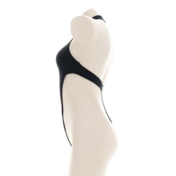 

swimsuit 2020 swimwear women swim suit high waist bikini mujer solid color halter forward zipper high fork beach nightclub, Black
