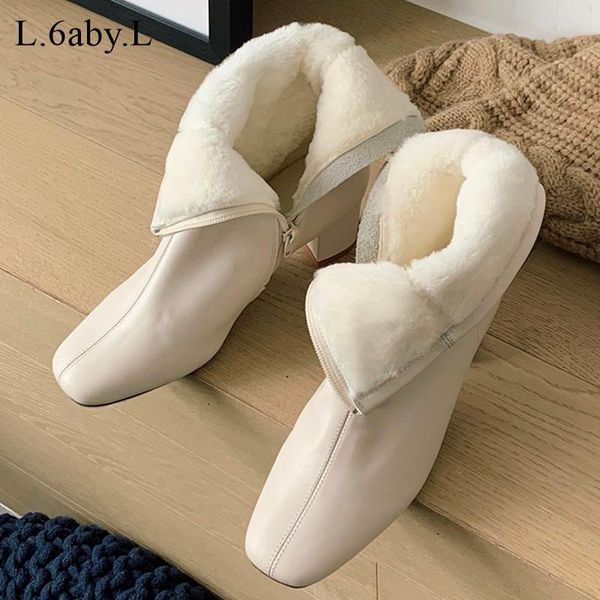 

boots 2021 women short snow fashion basic comfortable casual zipper head layer cowhide thick hair lining size 34-40, Black