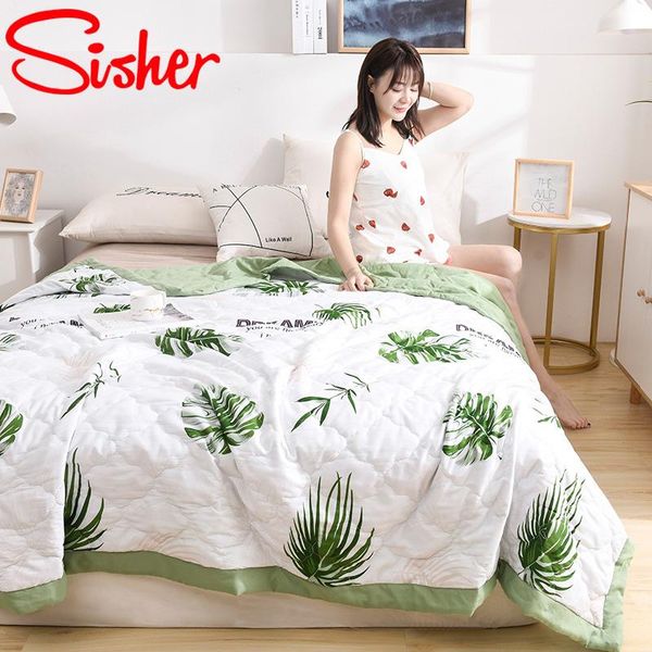 

comforters & sets washable summer air-conditioning quilt cartoon leaf print blanket soft breathable bed cover modern bries pastoral thin com