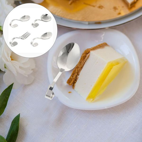 

spoons 4pcs practical dessert bent handle salad (silver)