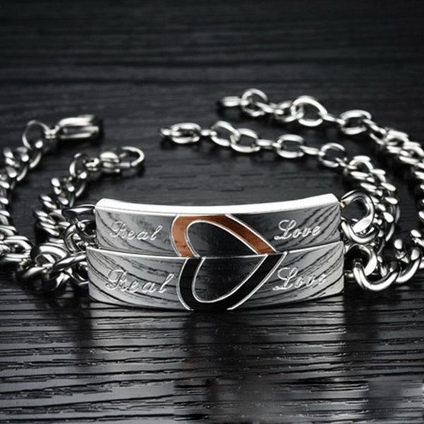 

couple bracelet mens nameplate heart chain on hand womens stainless steel charm simple bracelets men gifts for woman accessories, Black