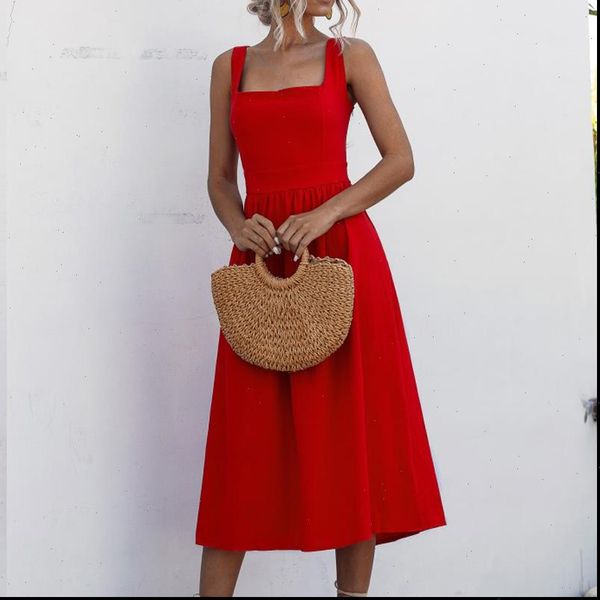 

summer elegant beach robe midi dress women u neck strap backless party red dresses women vestidos de fiesta, Black;gray