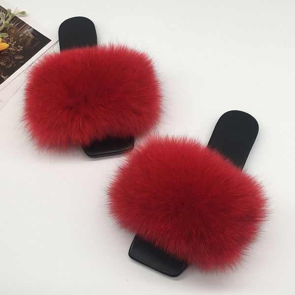 

slippers flip flops women summer sandals for fluffy real fur slides female shoes slipper 's gvuc, Black