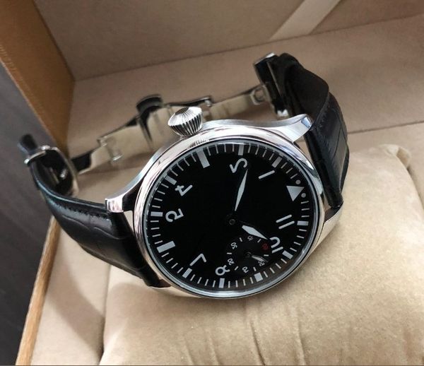 

butterfly buckle 44mm geervo black dial asian 6497 17 jewels mechanicalmovement men's watch luminous pilot watches gr356-g8, Slivery;brown