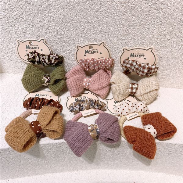 2 pezzi nuovo semplice moda fiocco di lana elastico corda per capelli coreano dolce ragazza reticolo floreale piega tessuto BB clip accessori per capelli