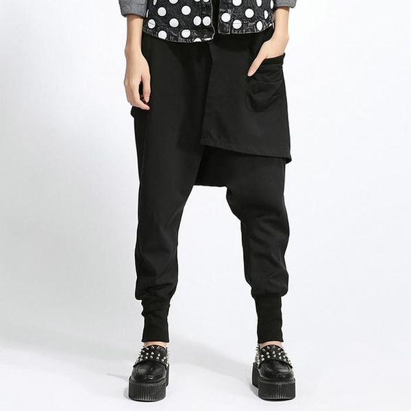 

women's pants & capris fashion hip hop cotton blend loose harem low drop crotch trousers, Black;white