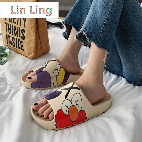 

women pattern slippers outdoor flip flops summer beach fashion fish mouth slippers printed women's non-slip slides, Black