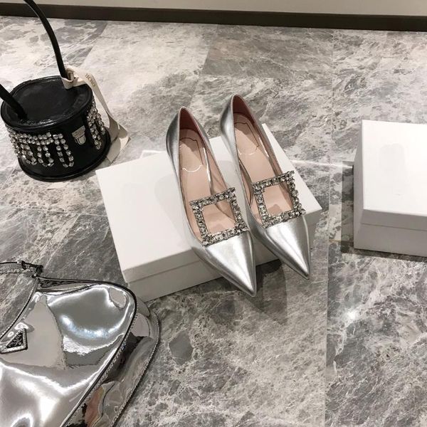 

sandals lady elegant temperament high heels party wedding daily work stiletto square toe crystal buckle design sweet point pump, Black
