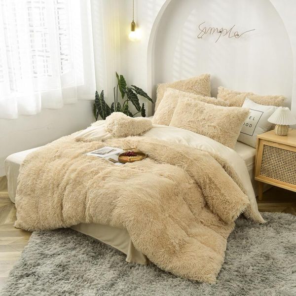 

bedding sets 4pcs set coral fleece winter thick warm pure color mink velvet duvet cover bed sheet linen pillowcases lamb