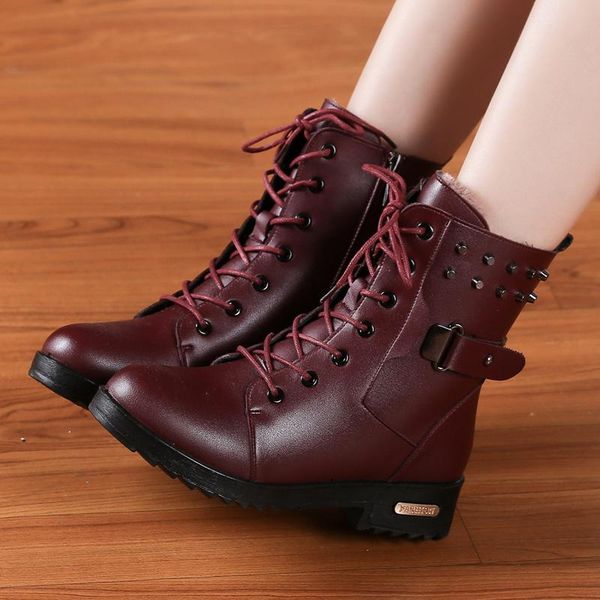 

boots 2021 autumn winter fashion casual and warm leather with velvet, Black