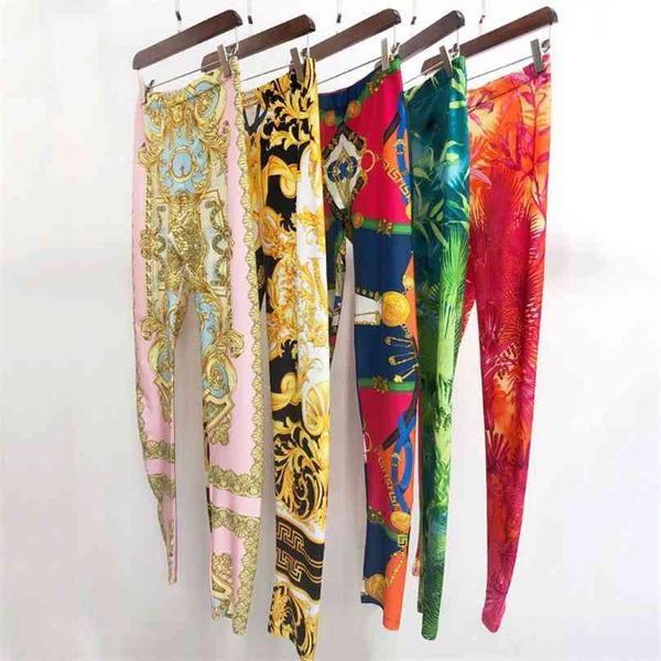 

sumemr fashion women clothes high waist full length printed elastic slim feet leggings female casual sweatpants 210925, Black