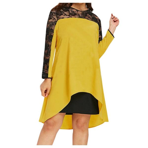 

casual dresses women's winter fashion lace stitching chiffon round neck dress long sleeve knee-length temperament high-end, Black;gray