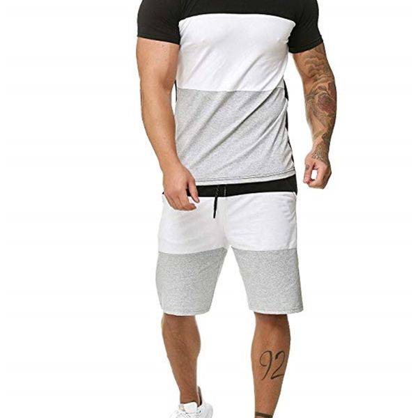 

a tracksuits men color matching multicolors large size outdoor fitness jogging casual style summer shorts 2 piece fashionable tracksuitsuit, White;black