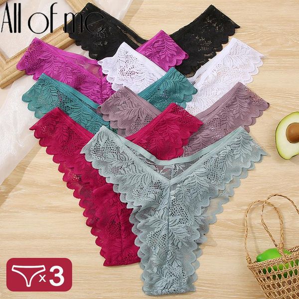

women's panties 3pcs/set floral lace perspective underwear women brazilian briefs lingerie v waist design female underpants, Black;pink
