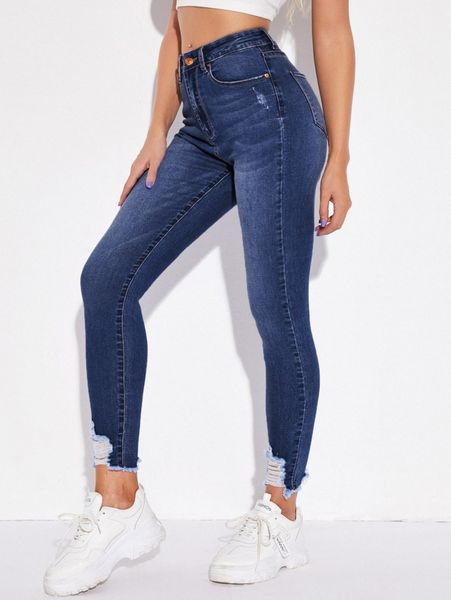 

high-rise frayed skinny jeans c0vm#, Blue