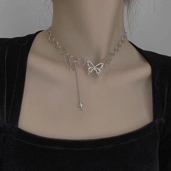 

pendant necklaces korean fashion butterfly necklace cross collarbone chain charm women's street party jewelry birthday gift, Silver