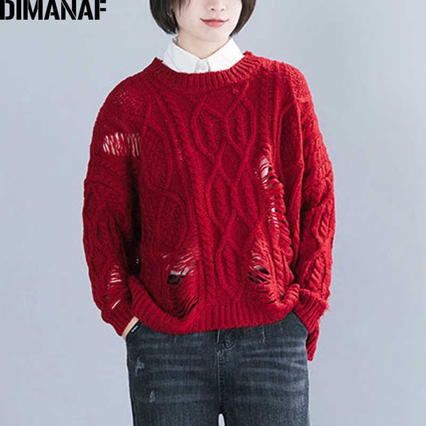 

plus size winter autumn women sweater knitting thicken fashion female lady pullover casual hole hollow clothing red 210531, White;black