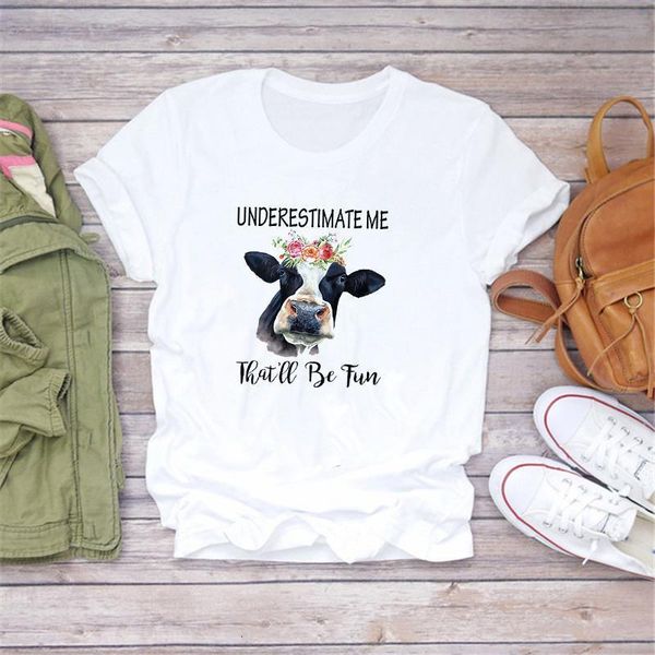 

women cartoon casual short sleeve cow print lady t-shirts t shirt ladies womens graphic female tee t-shirts, White