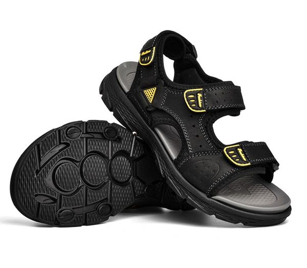 

mens sandals genuine leather beach men casual shoes outdoor sandal boys shoe designer plus size 38-46, Black