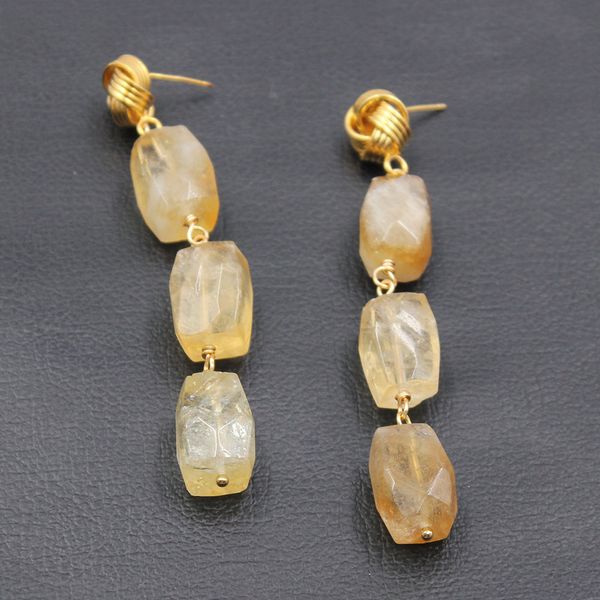 

guaiguai jewelry natural faceted cylinder yellow citrine gold plated stud earrings handmade for women fashion jewelry, Silver