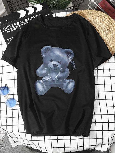 

men cartoon bear print tee u0ei#, White;black