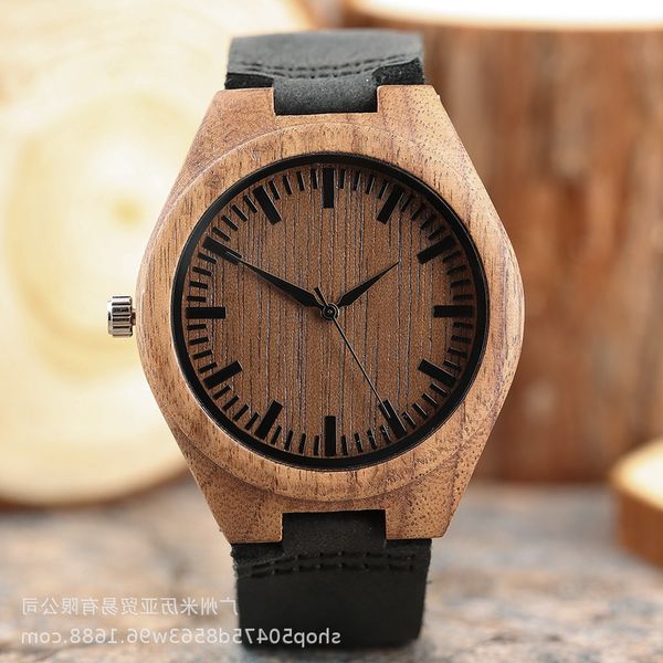 

classic walnut shell coffee literal quartz wood men's watch, Slivery;brown
